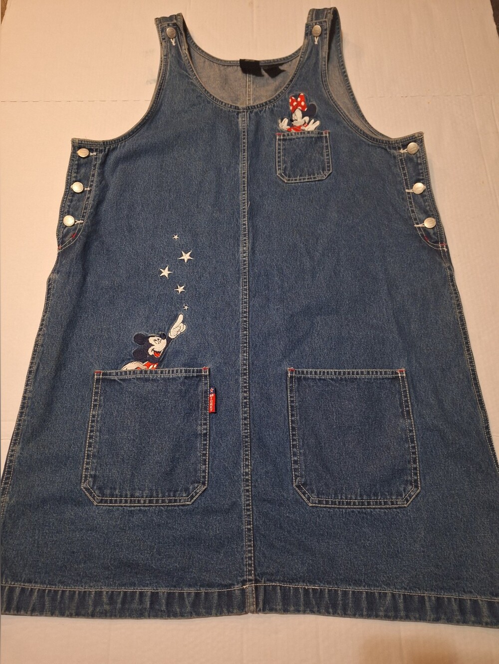 Vintage Mickey Unlimited Denim Overall Dress Womens Mickey Minnie 90s Large